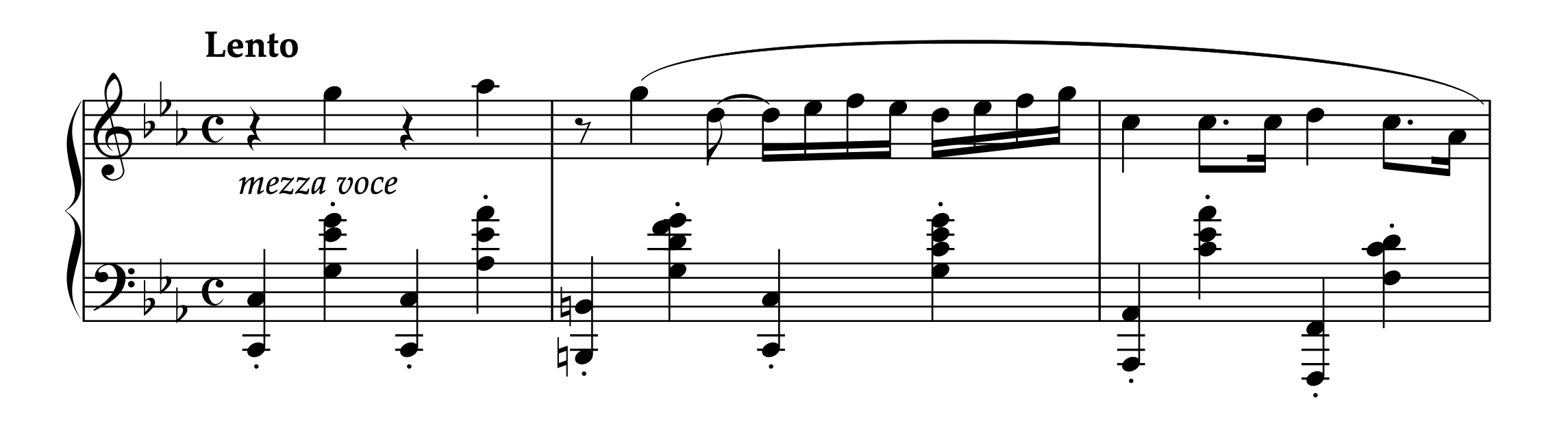 ショパン ノクターン第13番 Op.48-1 冒頭の楽譜。休符を挟んだフレーズの例。