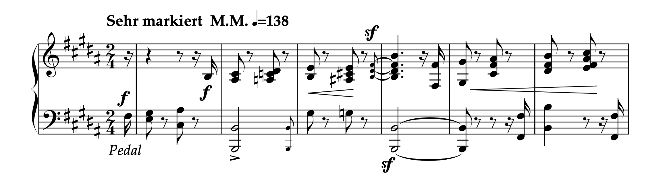 シューマン「3つのロマンス Op.28 第3番 ロ長調」冒頭部分の楽譜。