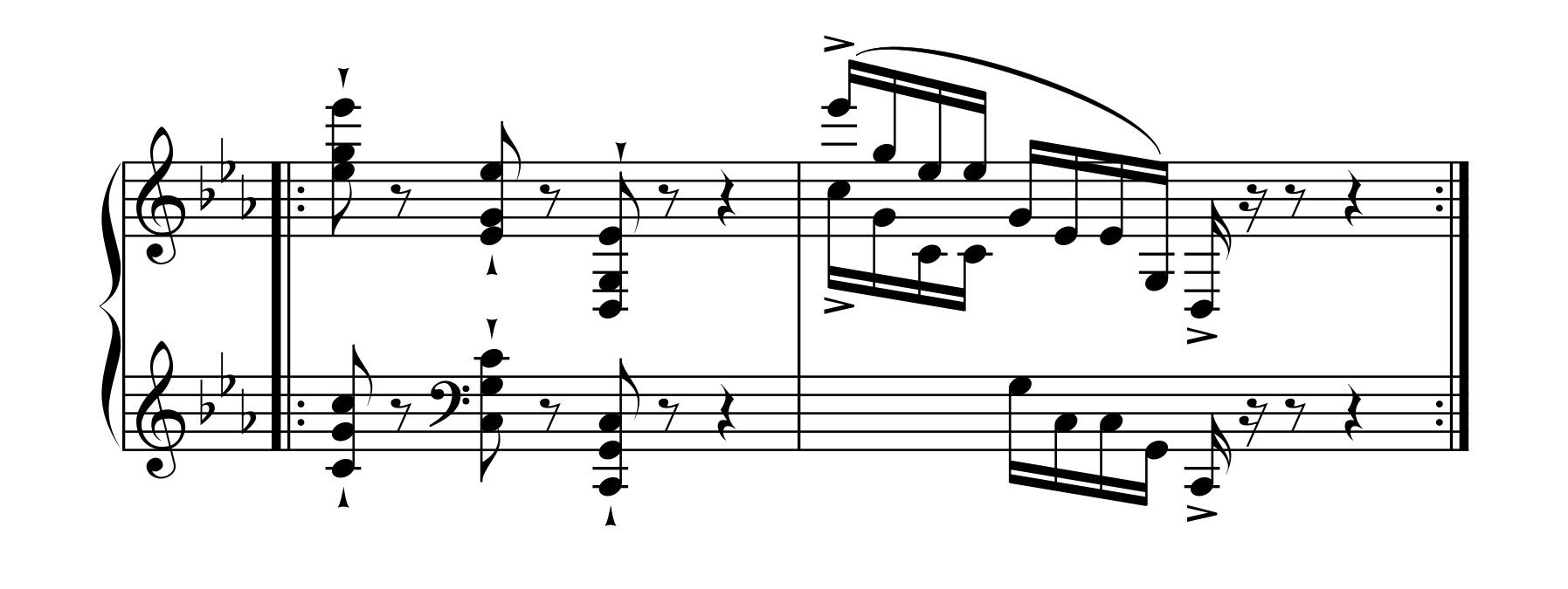 ショパン「エチュード op.25-12 大洋」1小節目後半の譜例。