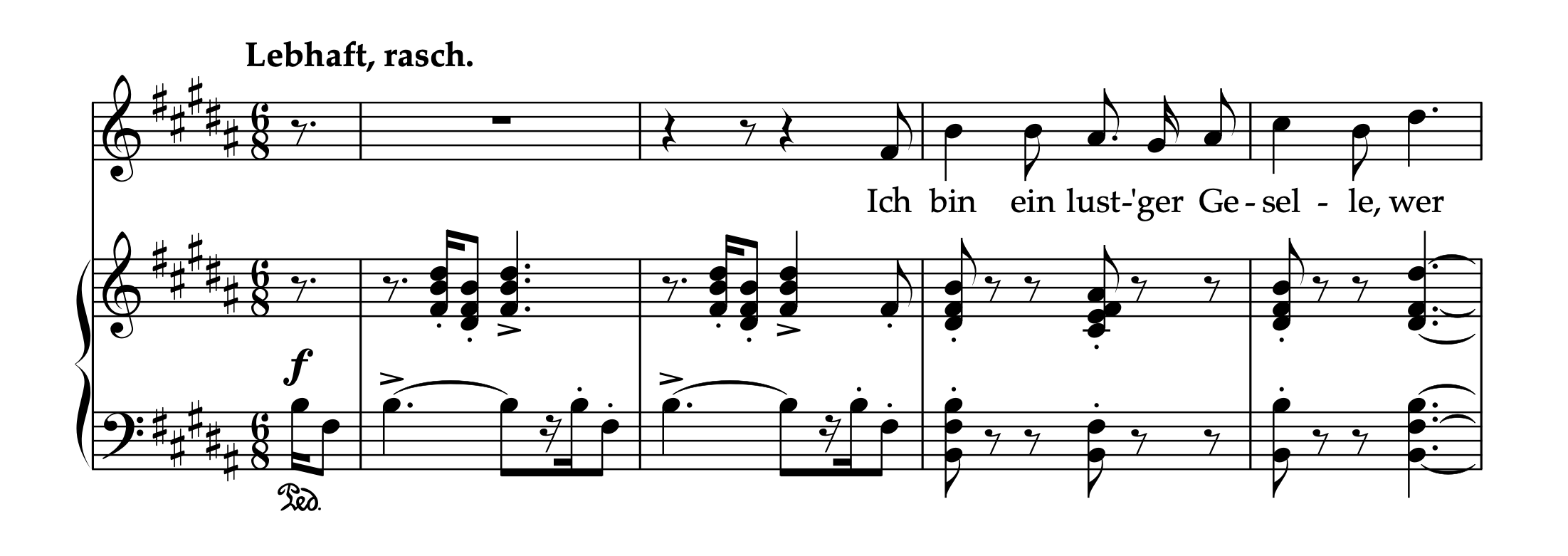 シューマン「3つの詩 Op.30より第1曲 不思議な角笛を持つ少年」冒頭部分の楽譜。