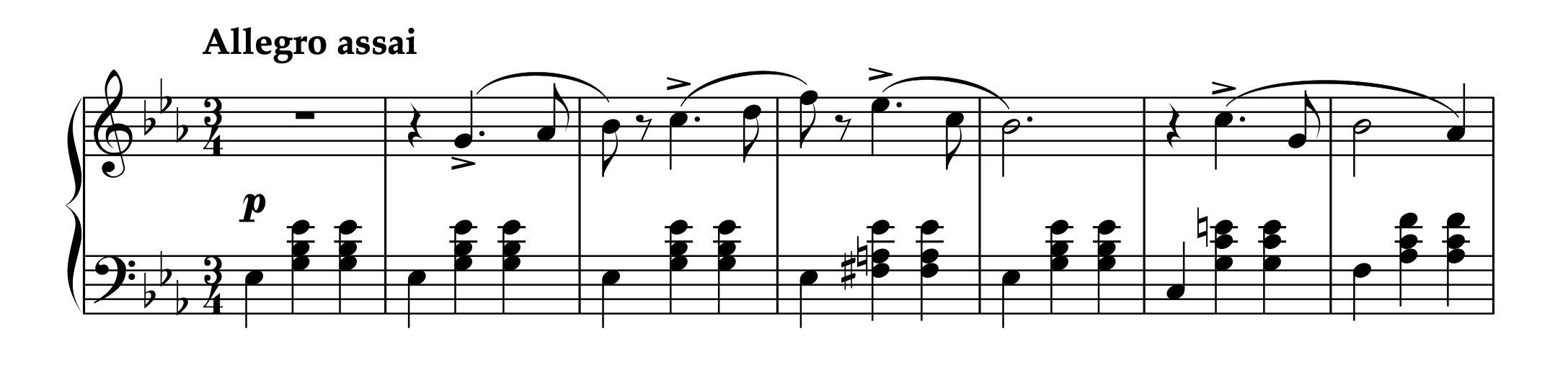 チャイコフスキー「ワルツ Op.39-8」冒頭部分の楽譜