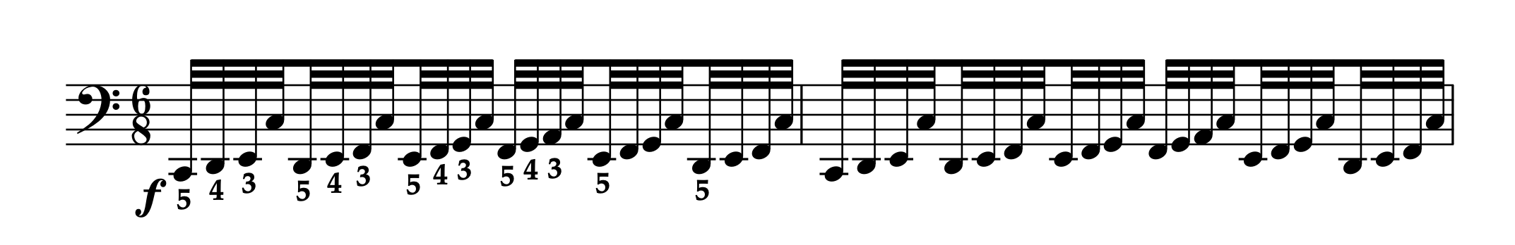 ベレンス「左手のトレーニング Op.89 第1部 第11曲」冒頭の楽譜。