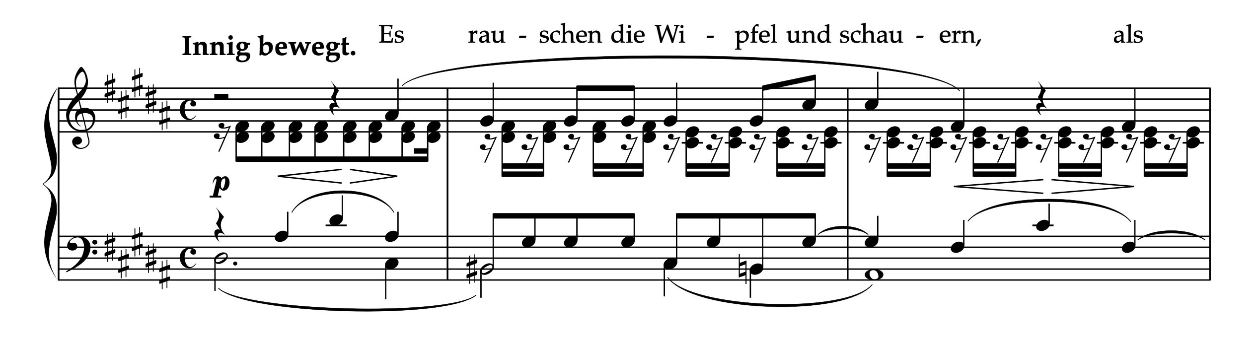 シューマン「美しい異郷」クララ・シューマン編曲版の冒頭部分の楽譜。