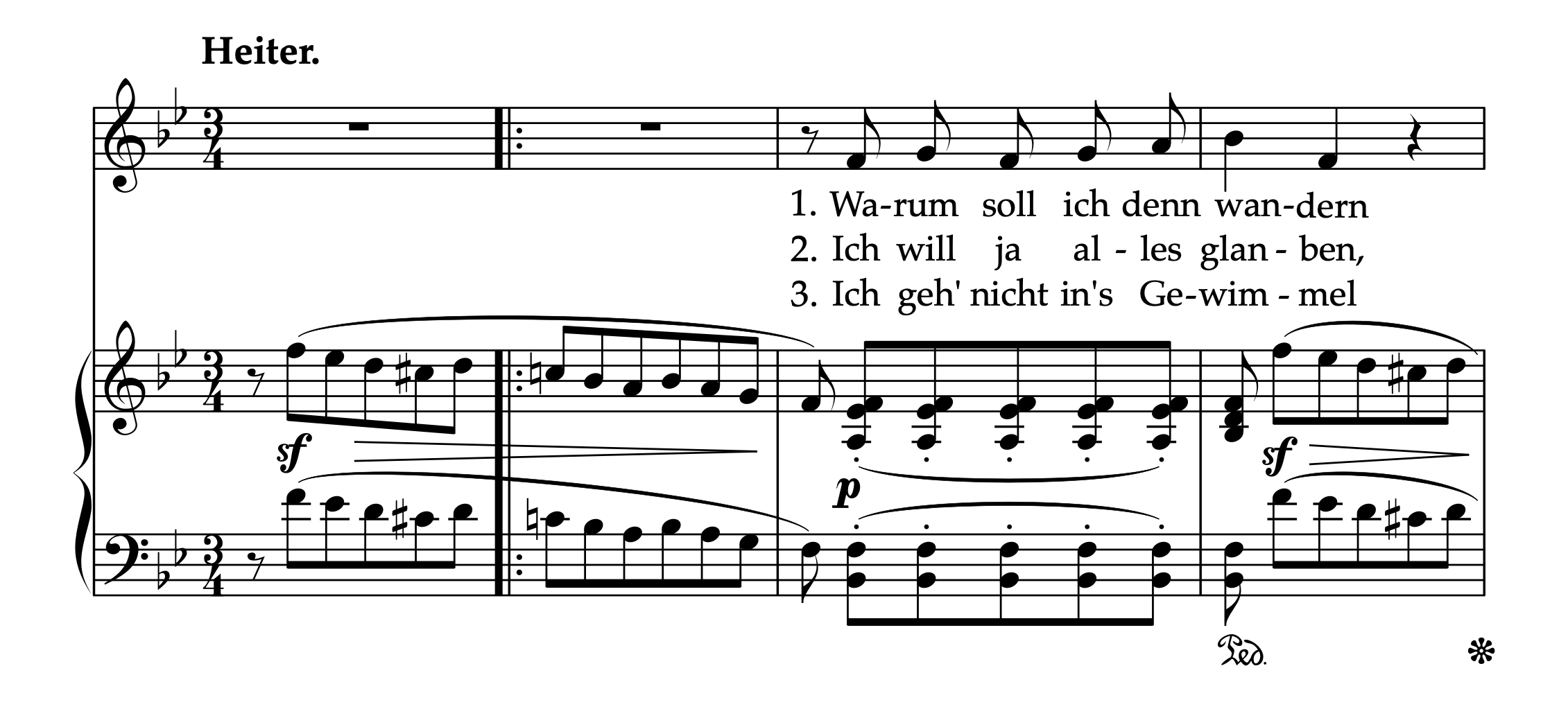 シューマン「私は旅立ったりはしない Op.51-3」原曲歌曲版の冒頭楽譜。