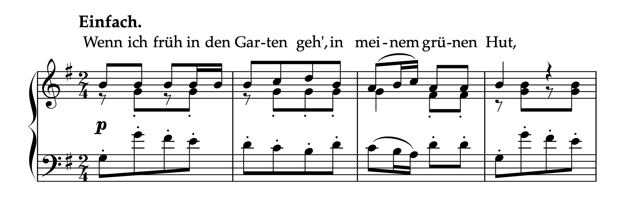 クララ・シューマン編曲「民謡 Op.51-2」ピアノ独奏版冒頭の楽譜。