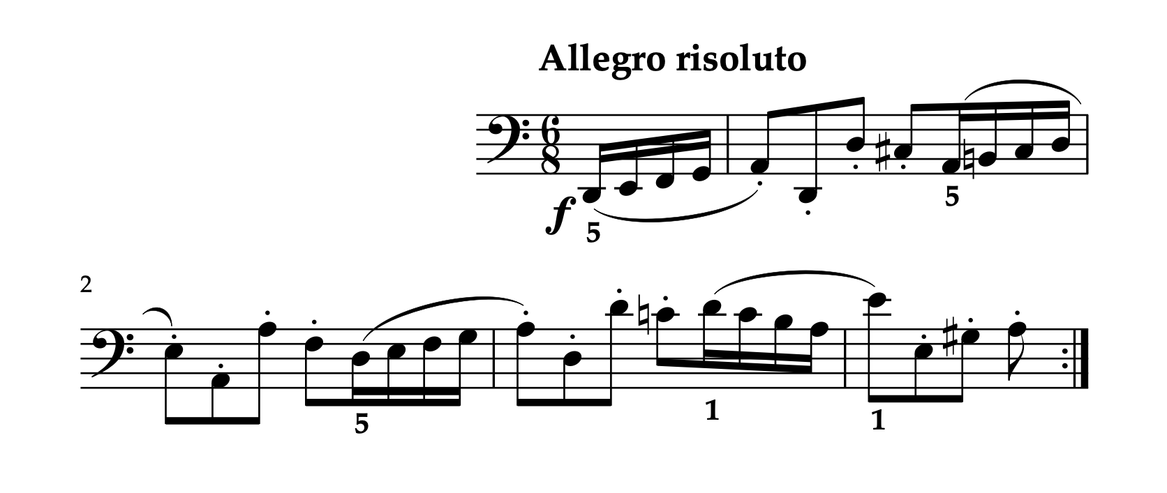 ベレンス「左手のトレーニング Op.89 第2部 第4曲」冒頭の楽譜。