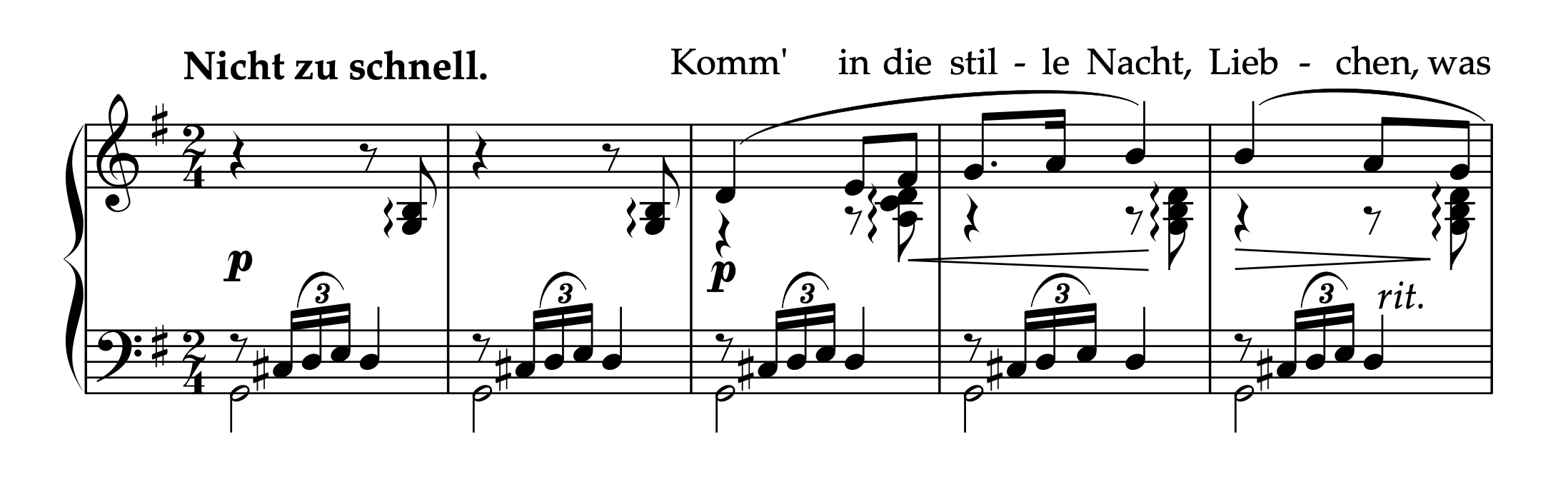 シューマン「セレナーデ」クララ・シューマンによるピアノ独奏編曲版の冒頭部分の楽譜。