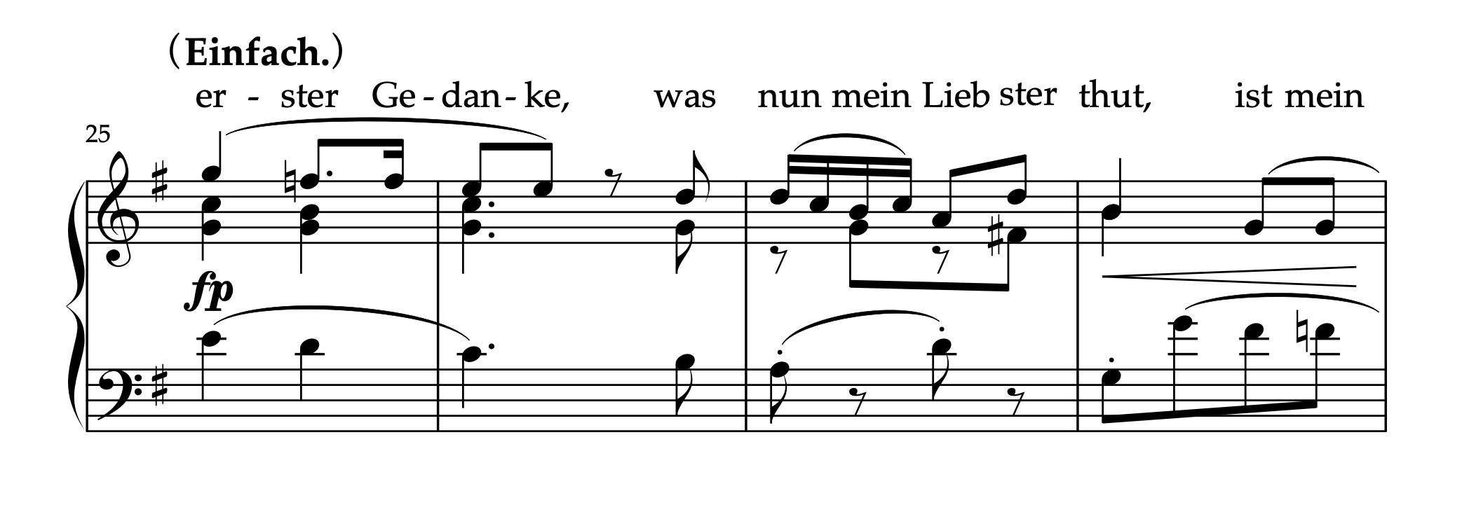 クララ・シューマン編曲「民謡 Op.51-2」25-28小節の楽譜（音楽的転換点）。