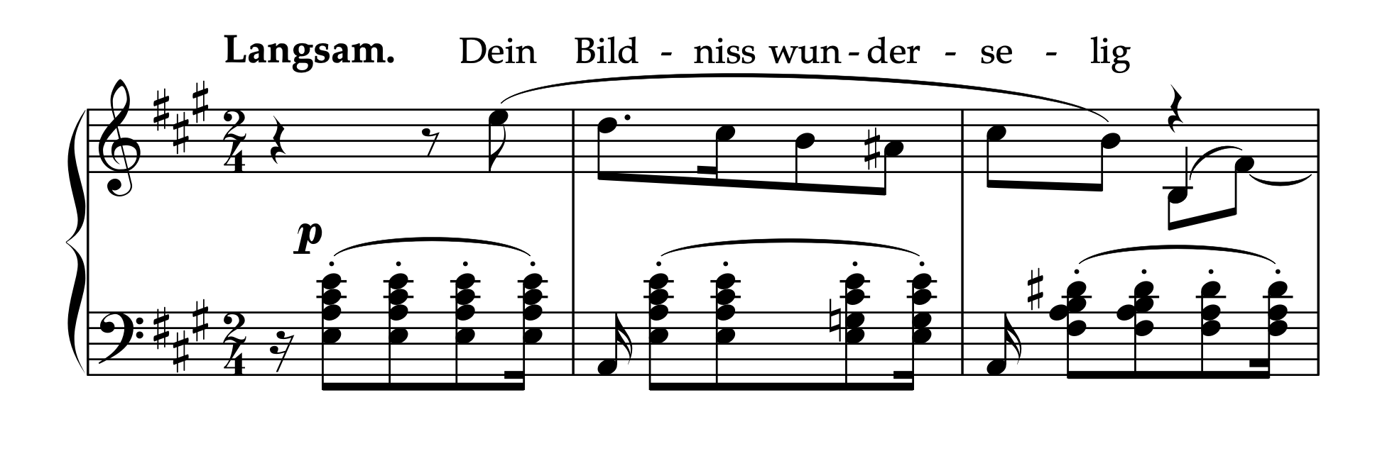 クララ・シューマン編曲「間奏曲」ピアノソロ版の冒頭部分の楽譜。