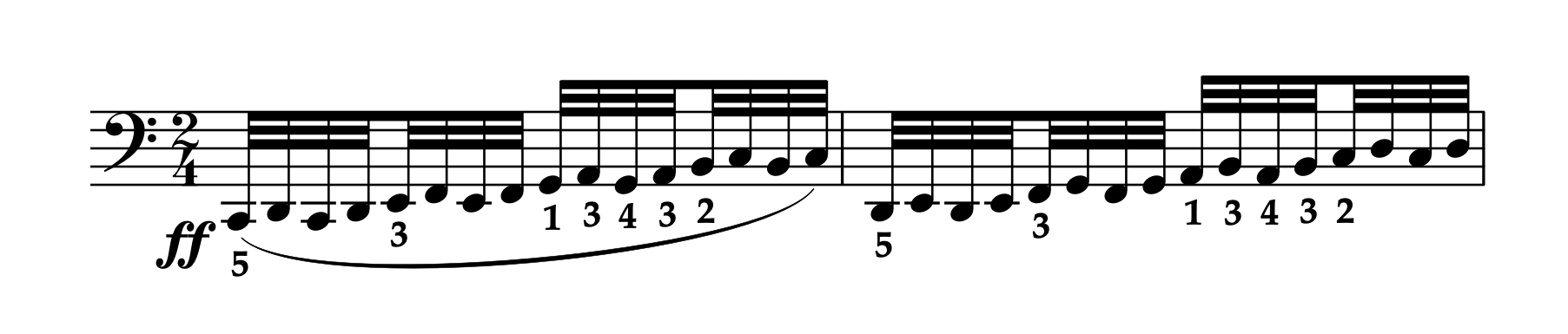 ベレンス「左手のトレーニング Op.89 第1部 第2曲」冒頭の楽譜。