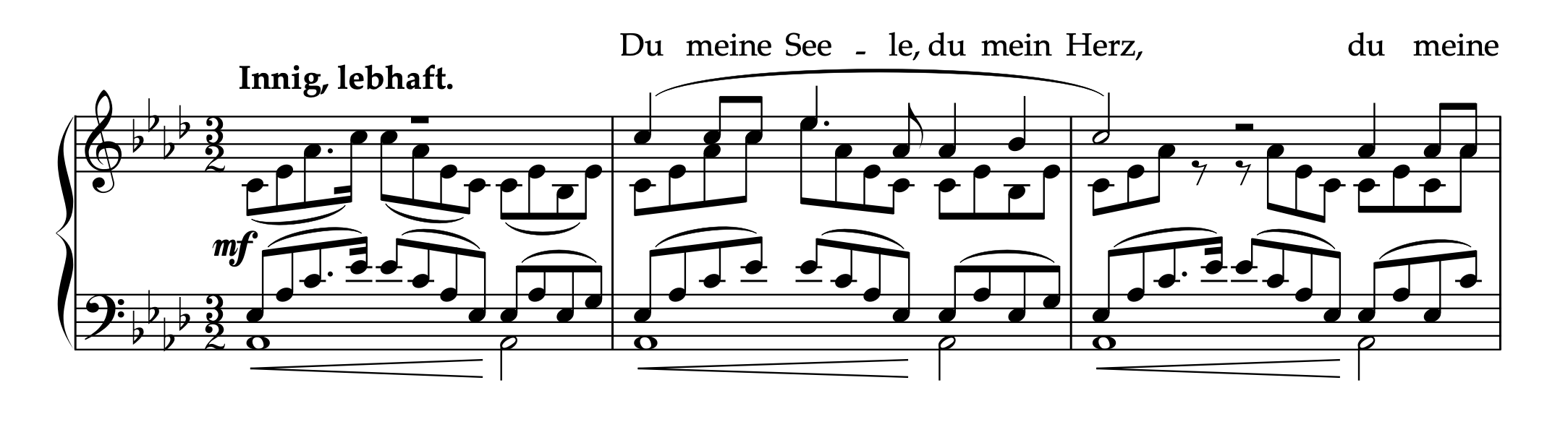 クララ・シューマン編曲「献呈」1-3小節の楽譜。
