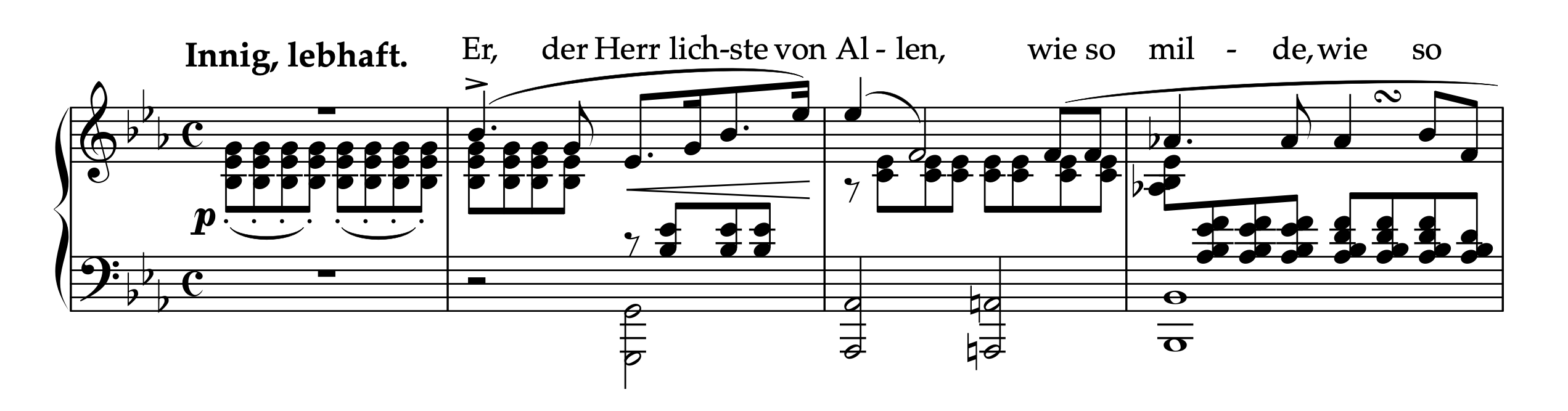 クララ・シューマン編曲「彼は誰よりもすばらしい人」ピアノ独奏版の冒頭部分の楽譜。