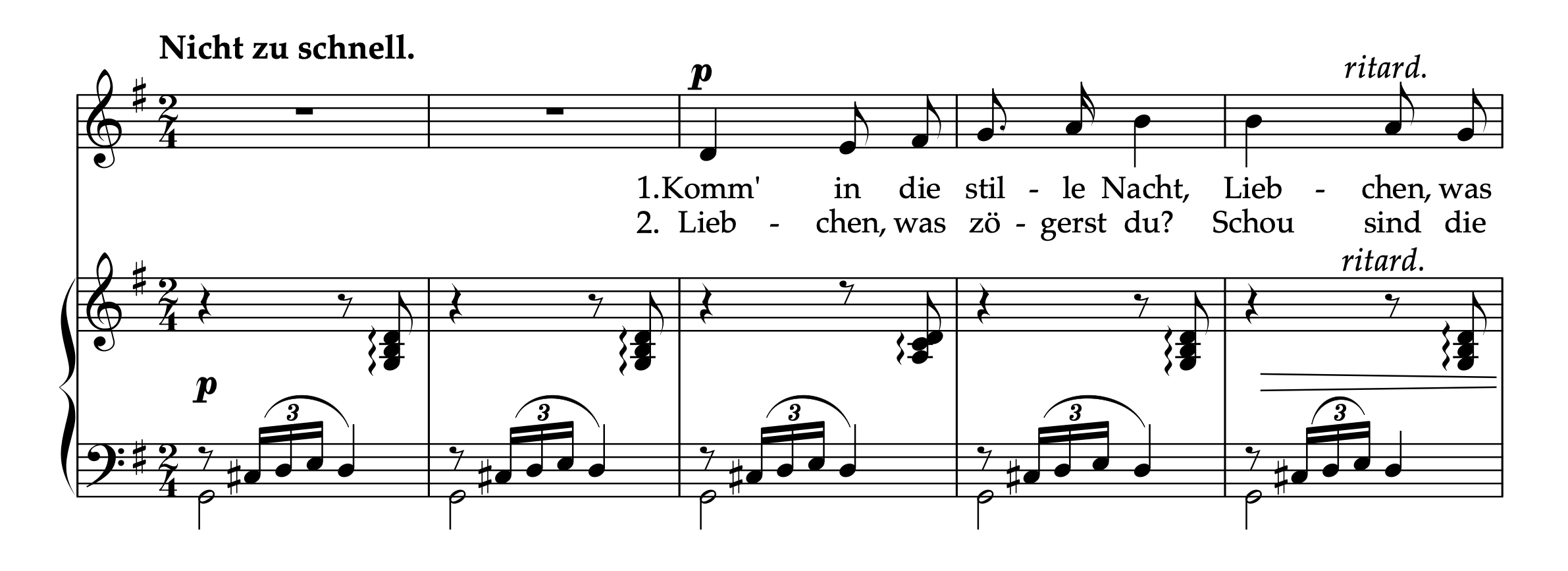 シューマン「ある画家の歌の本からの6つの詩 Op.36 より 第2曲 セレナーデ」原曲歌曲版の冒頭部分の楽譜。