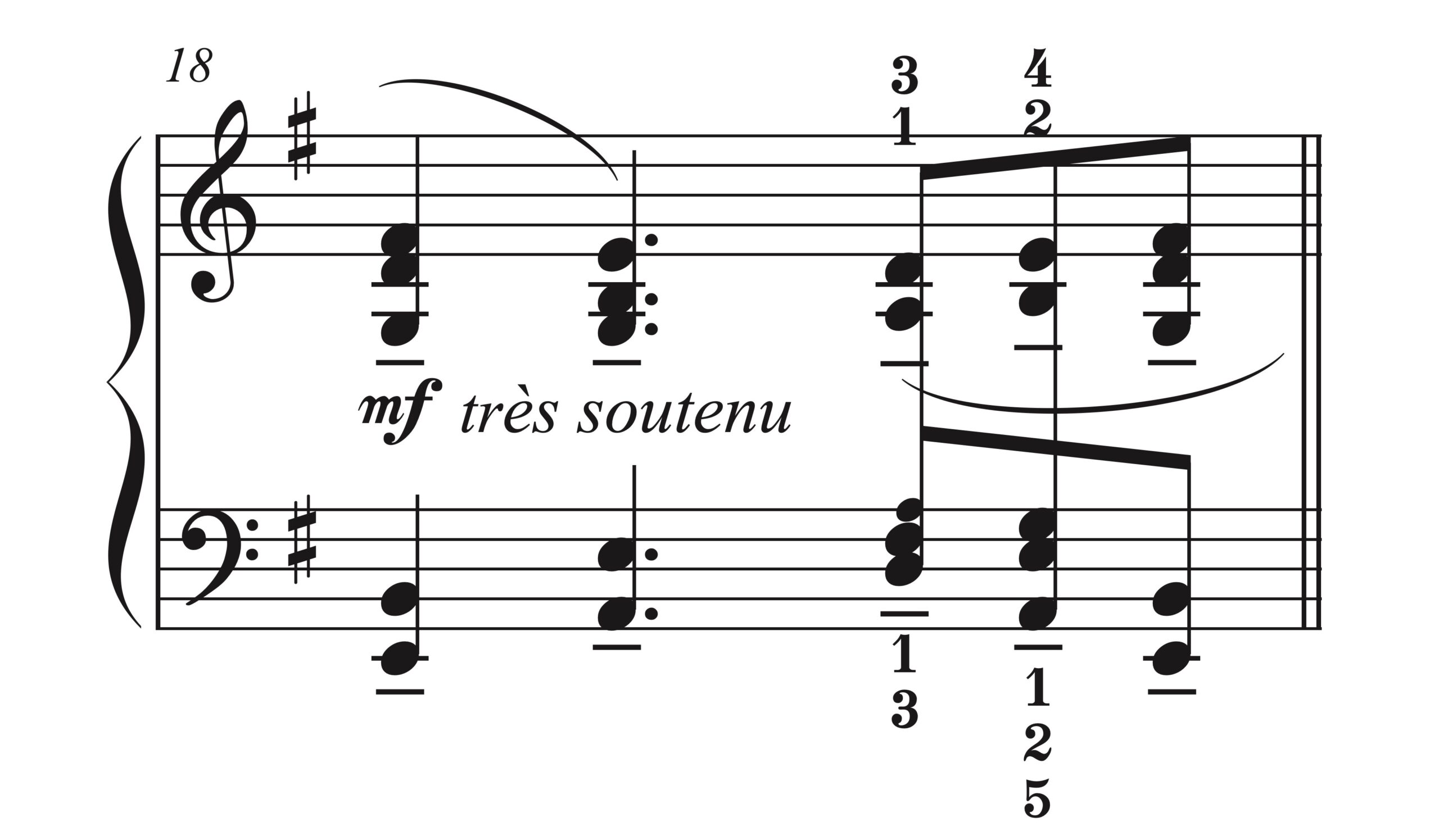 「亡き王女のためのパヴァーヌ」18小節目の楽譜。