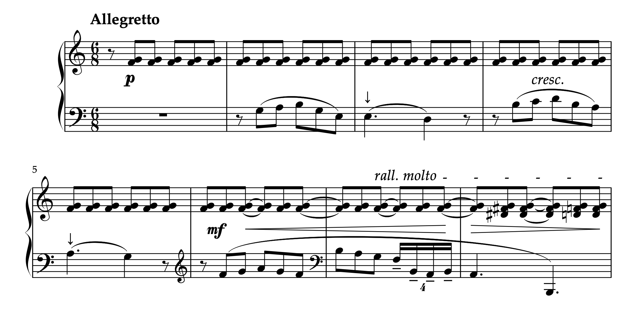 ラヴェル「シャブリエ風に」1-8小節の楽譜。