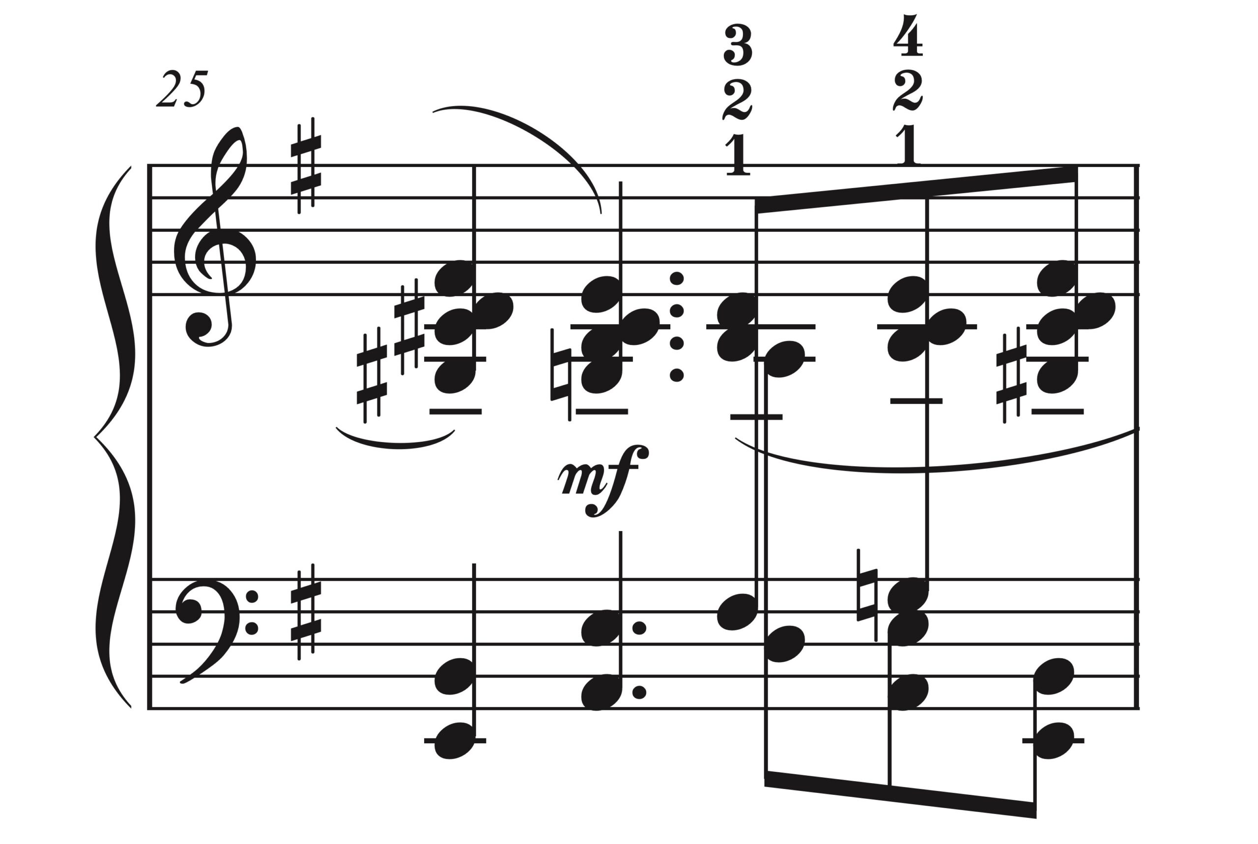 「亡き王女のためのパヴァーヌ」25小節目の楽譜。