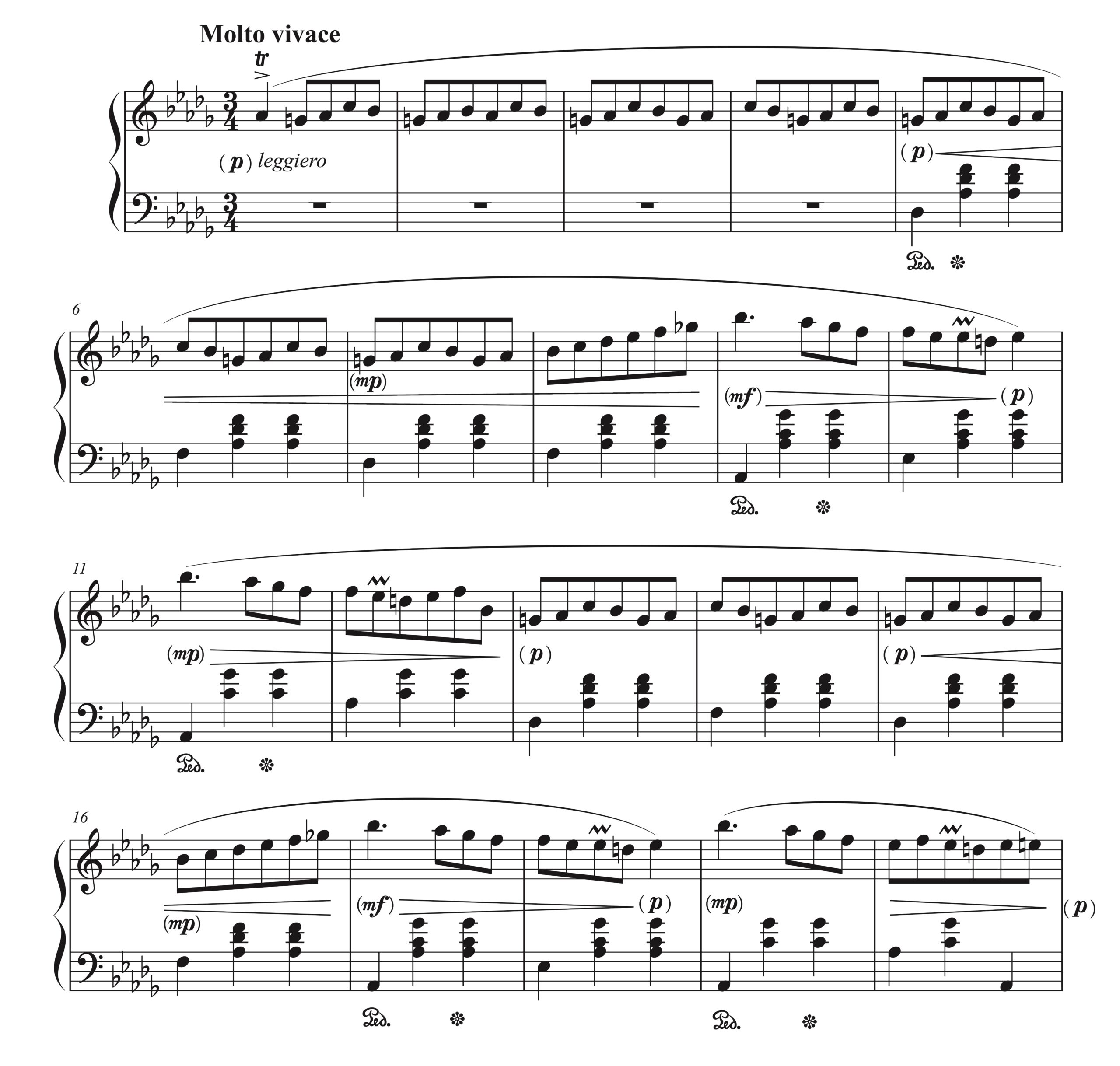 ショパン「小犬のワルツ」1-20小節のダイナミクス設計全体図。