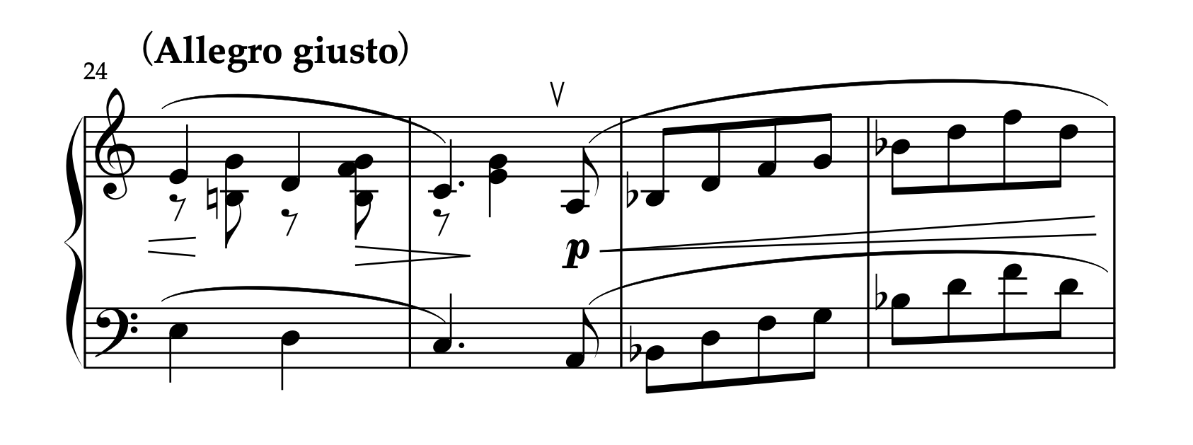 ドビュッシー「小さな黒人」24-27小節の楽譜。