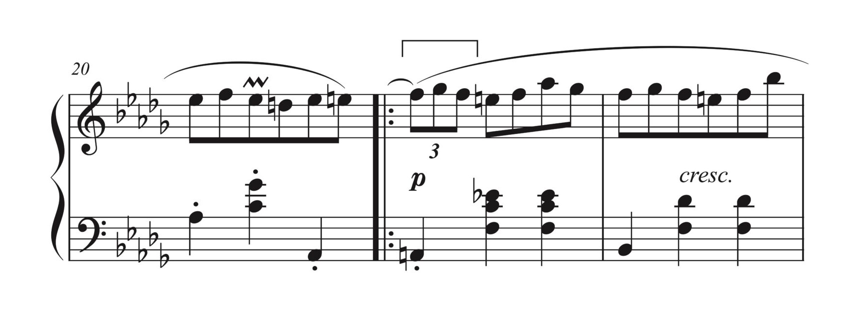ショパン「小犬のワルツ」20-22小節の楽譜。