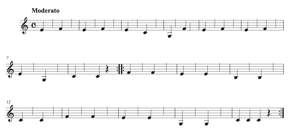 「ツェルニー100番 より 第3番」:左手の1拍目と3拍目の音のみを取り出した譜例。