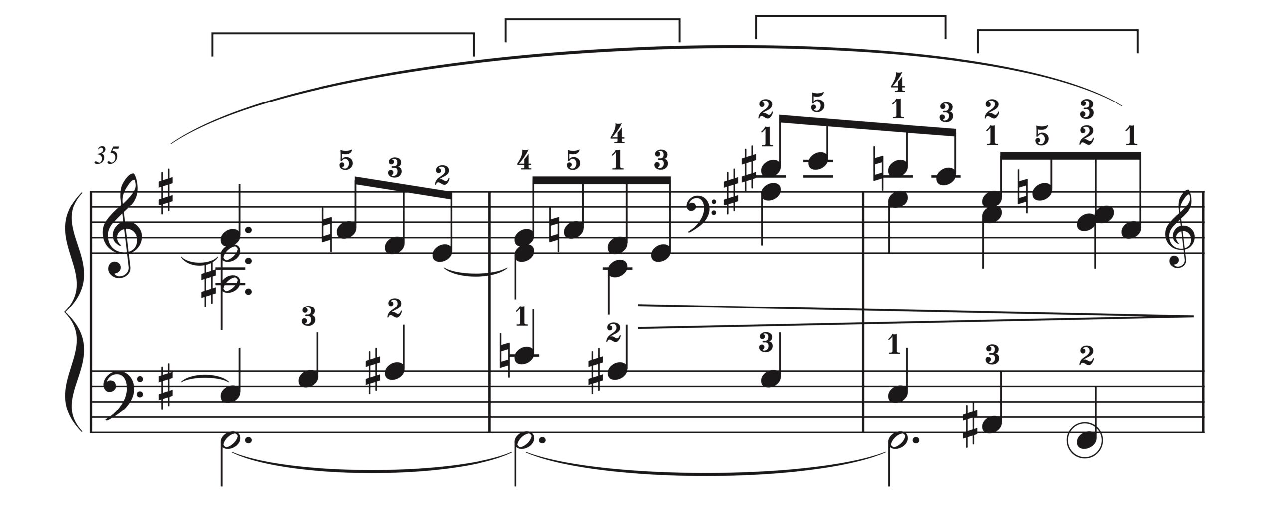 ラヴェル「ハイドンの名によるメヌエット」35-37小節の楽譜。