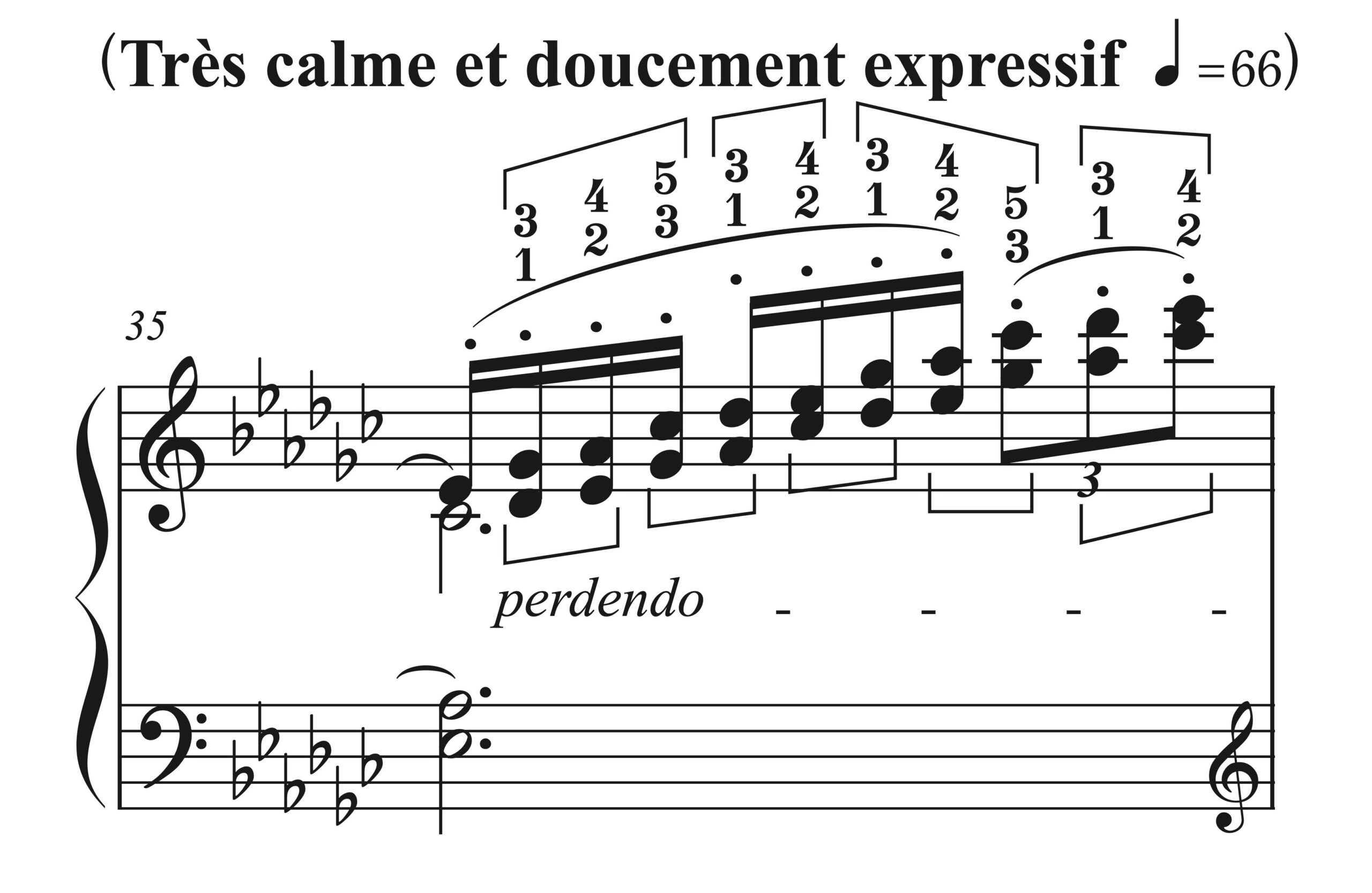 ドビュッシー「亜麻色の髪の乙女」35小節目の楽譜。