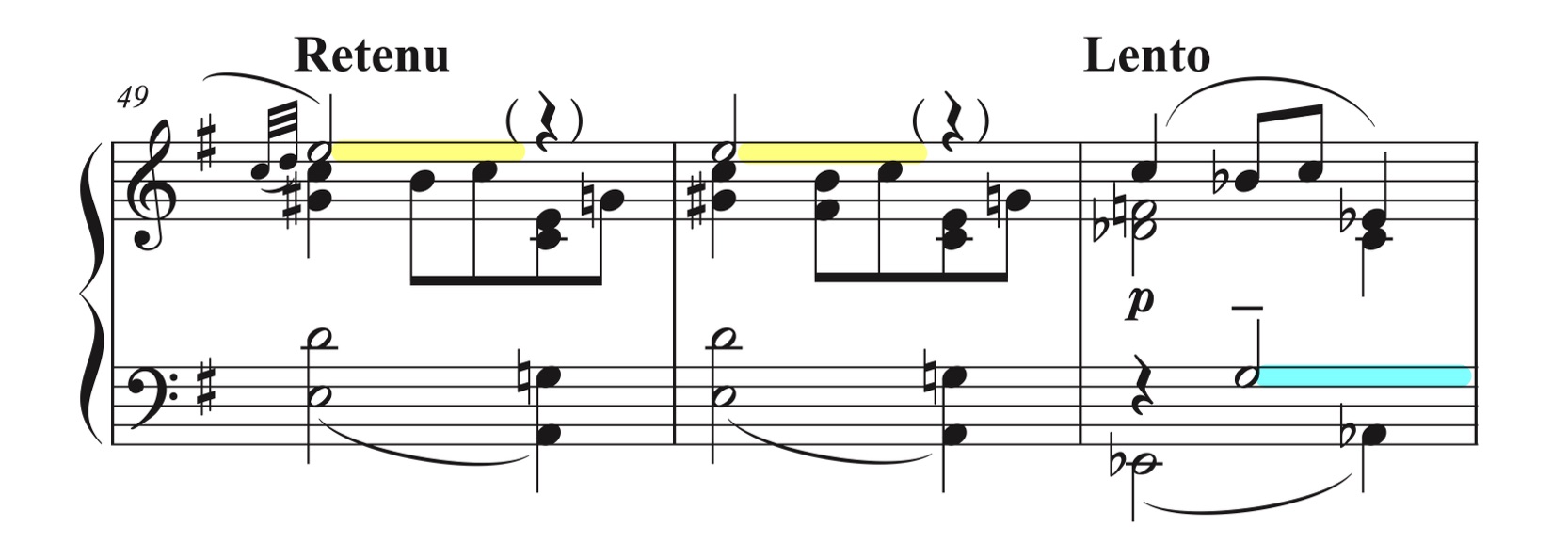 ラヴェル「ハイドンの名によるメヌエット」49-51小節の楽譜。