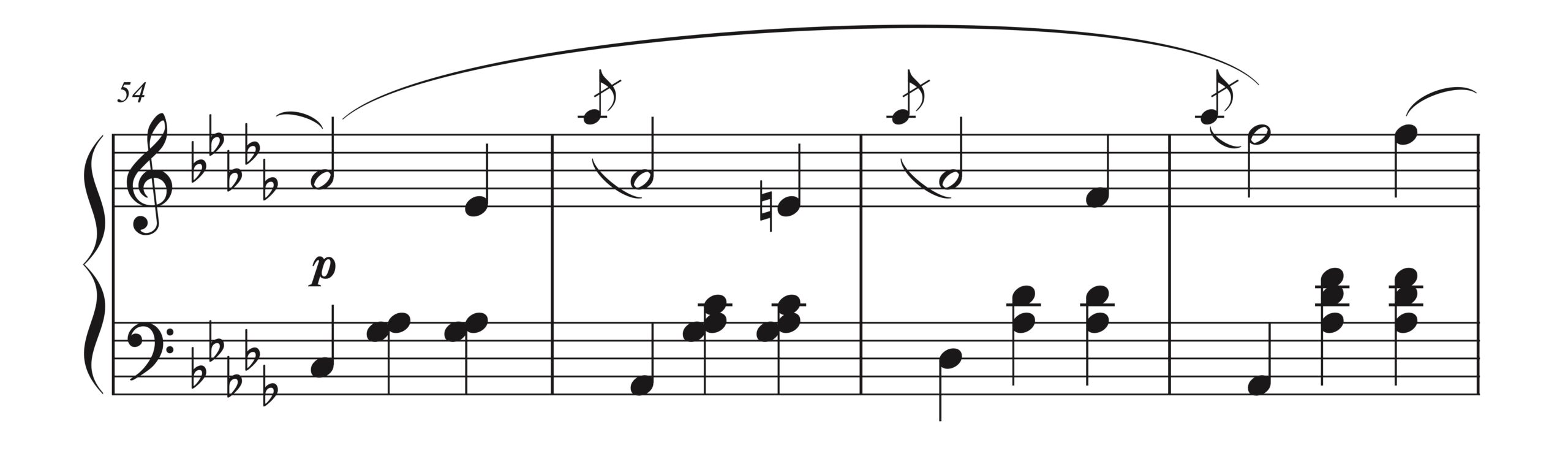 ショパン「小犬のワルツ」54-57小節の楽譜。