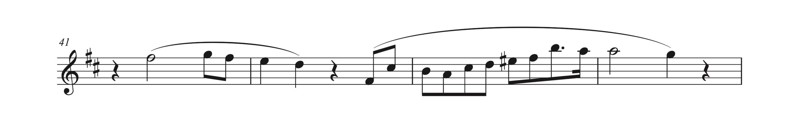 ショパンのメロディの譜例。フレーズ終わりの音（D音とG音）がスラーで示されている楽譜。