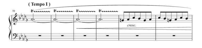 ショパン「小犬のワルツ」70-75小節の楽譜。