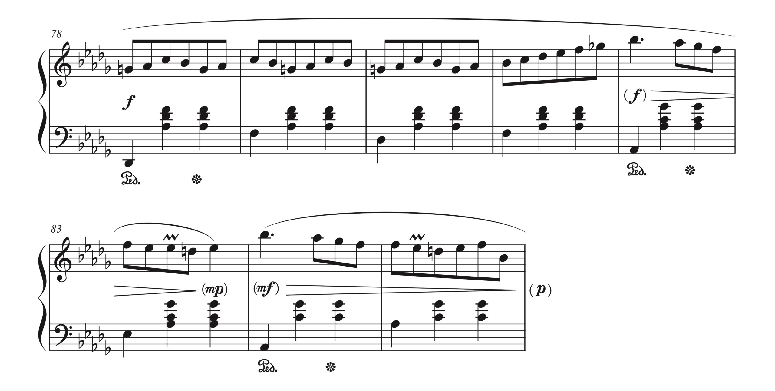 ショパン「小犬のワルツ」78-85小節の再現部ダイナミクス設計。