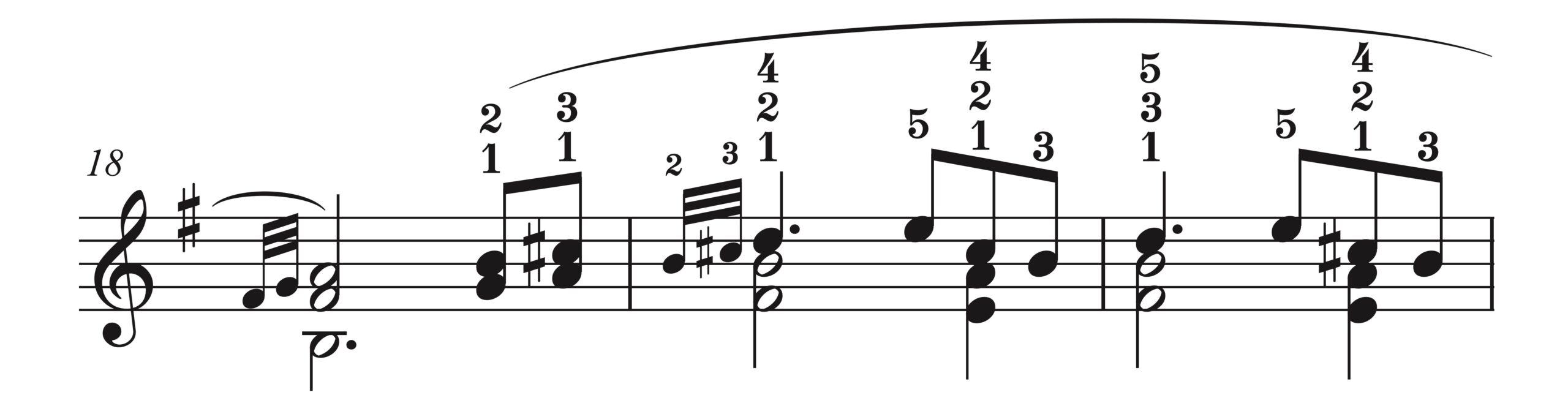 ラヴェル「ハイドンの名によるメヌエット」18-20小節の運指例。