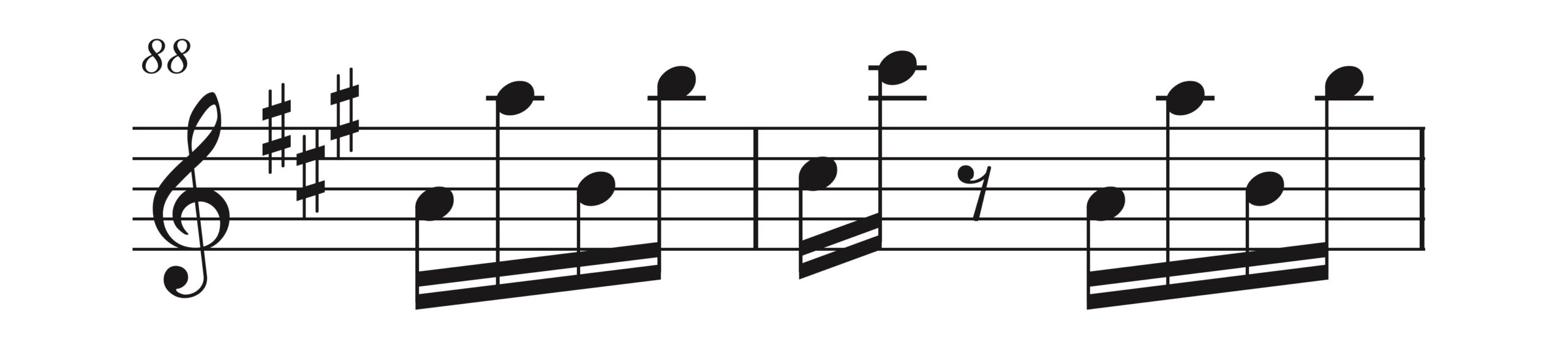 モーツァルト「トルコ行進曲」88-89小節の楽譜。オクターブ分散トレモロ。