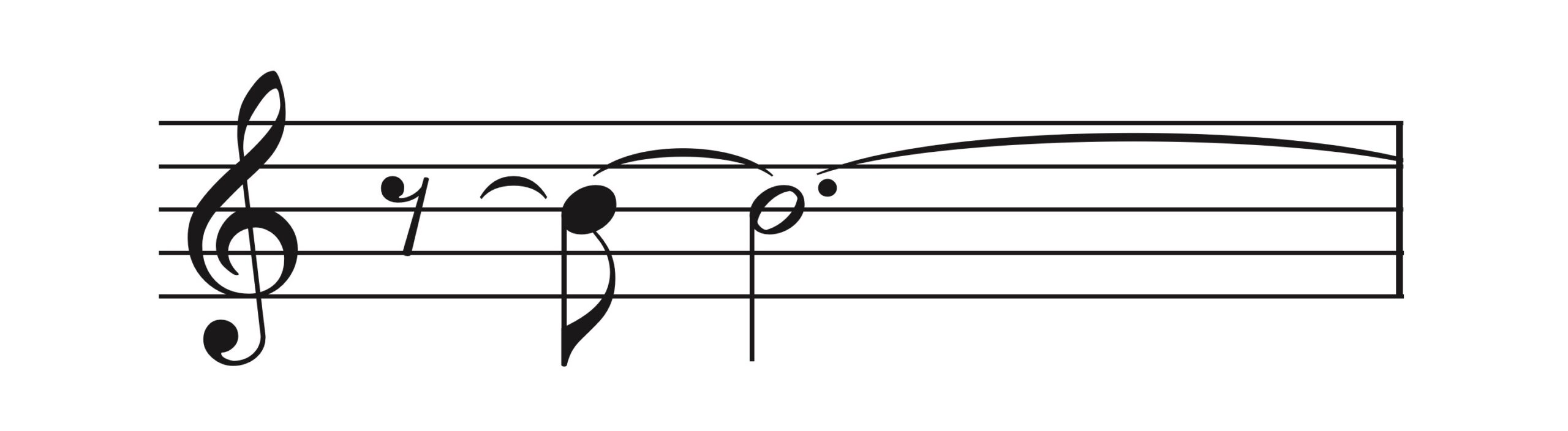 「休符から伸びているように見えるタイ」の譜例：音符前につけられた弧線記号