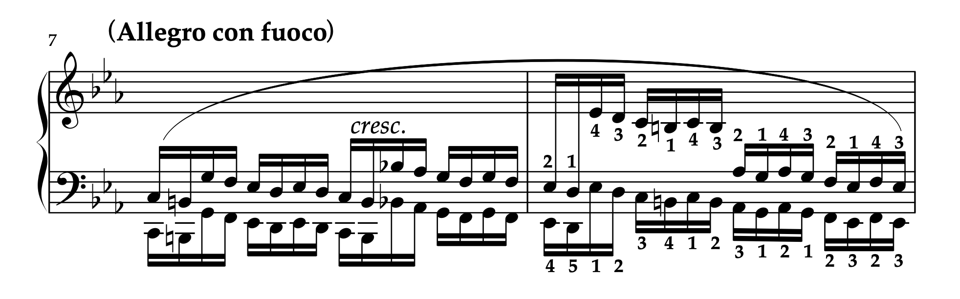 ショパン「革命のエチュード」7-8小節の楽譜。推奨運指を解説。