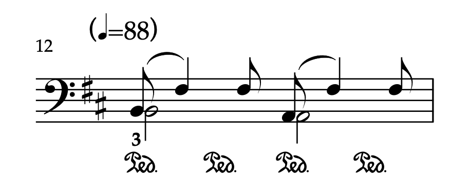 12小節目の譜例画像:12小節目の左手の変形例