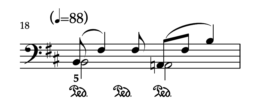 18小節目の譜例画像:18小節目の左手の変形例