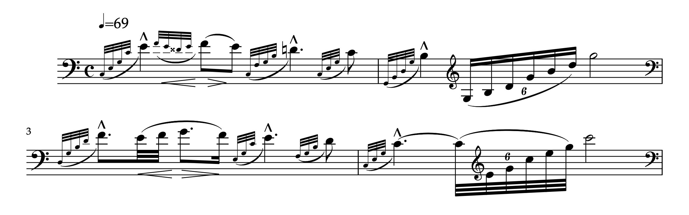 ドライショク「左手のための変奏曲 Op.22」譜例(1〜4小節)
