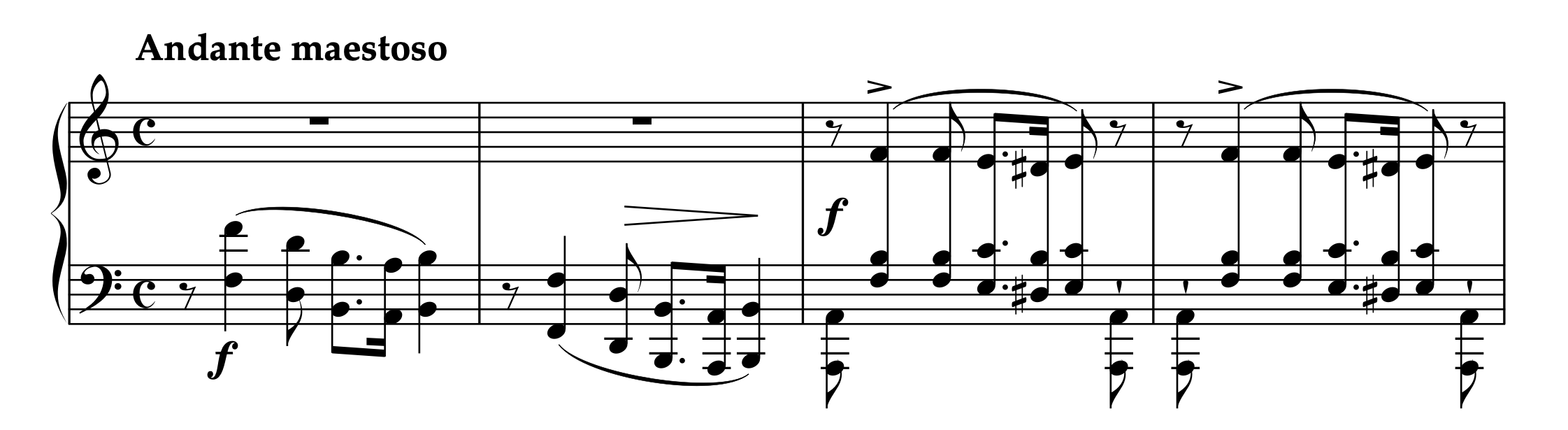 リスト「ハンガリーの神 S.543 R.214」1-4小節。