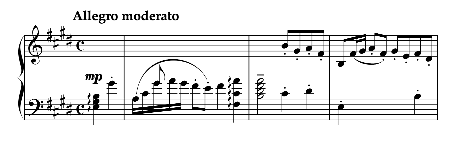 J.S.バッハ「無伴奏ヴァイオリンのためのパルティータ 第3番 ホ長調 BWV1006 より ガヴォット」のヨゼフィによる左手用編曲版 1-3小節。